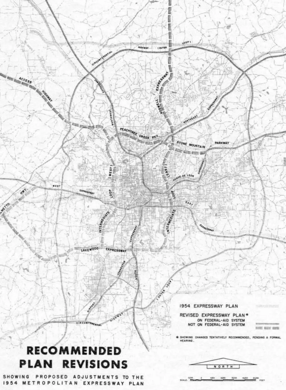 1954 Proposed Expressway Revision Plan through Inman Park, Little 5 Points, and Virginia Highlands.