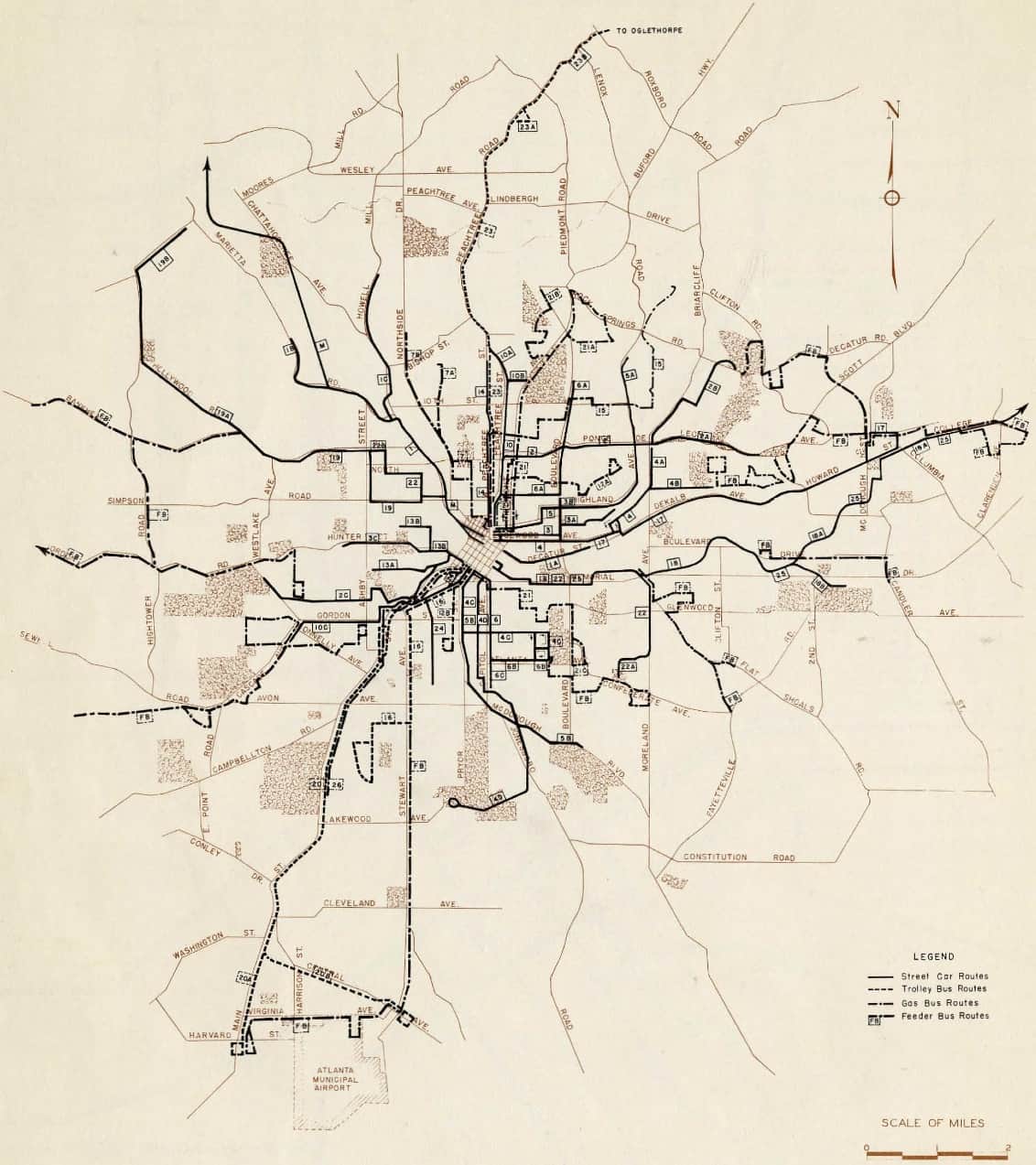 Atlanta Streetcar Routes in 1946